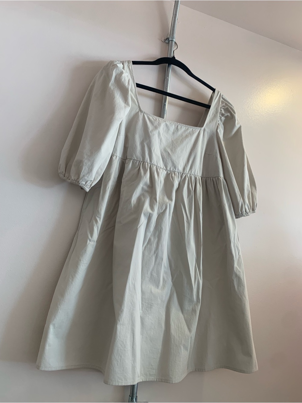 Abercrombie & Fitch Cream Square-Neck Puff Sleeve Mini Dress